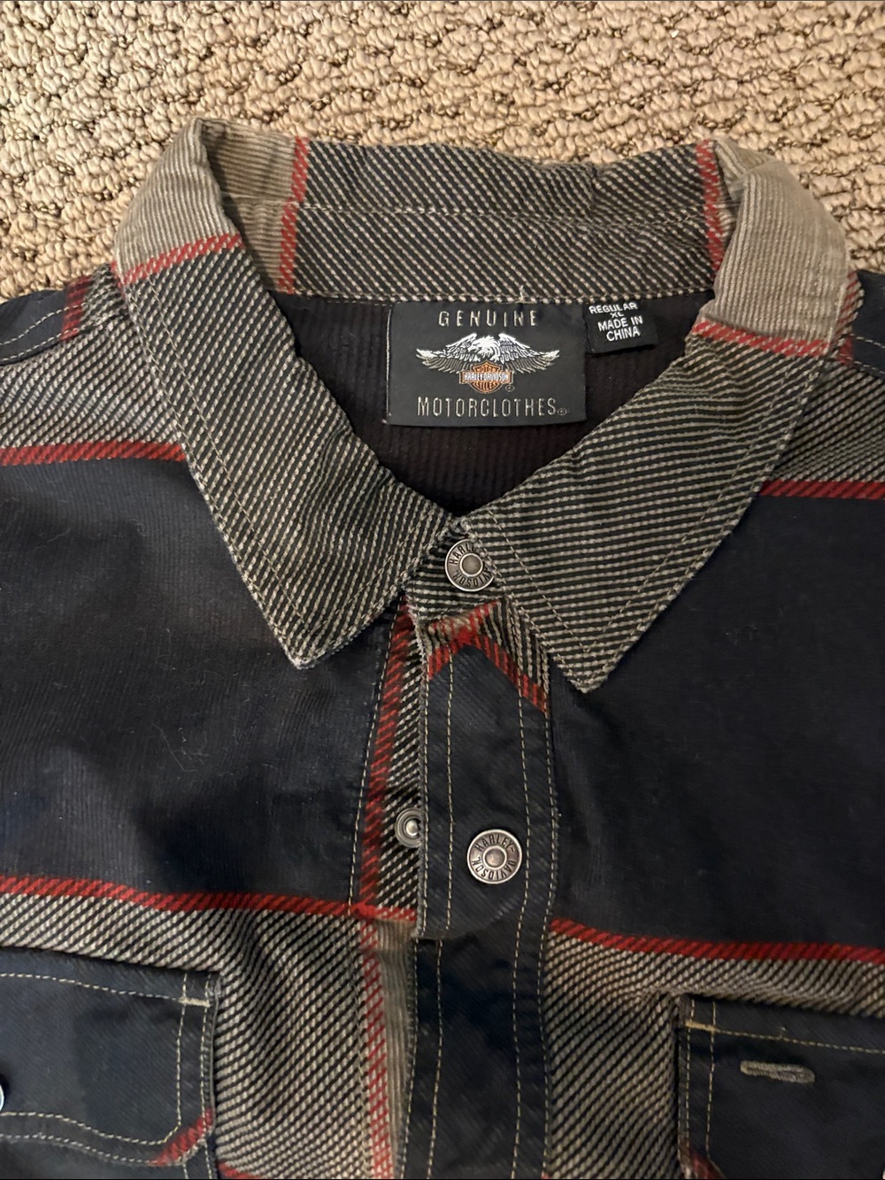 Harley Davidson Men's Black & Red Plaid Jacket